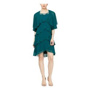 Ignite Evenings Women's Green Short Sleeve Open Cardigan Top
